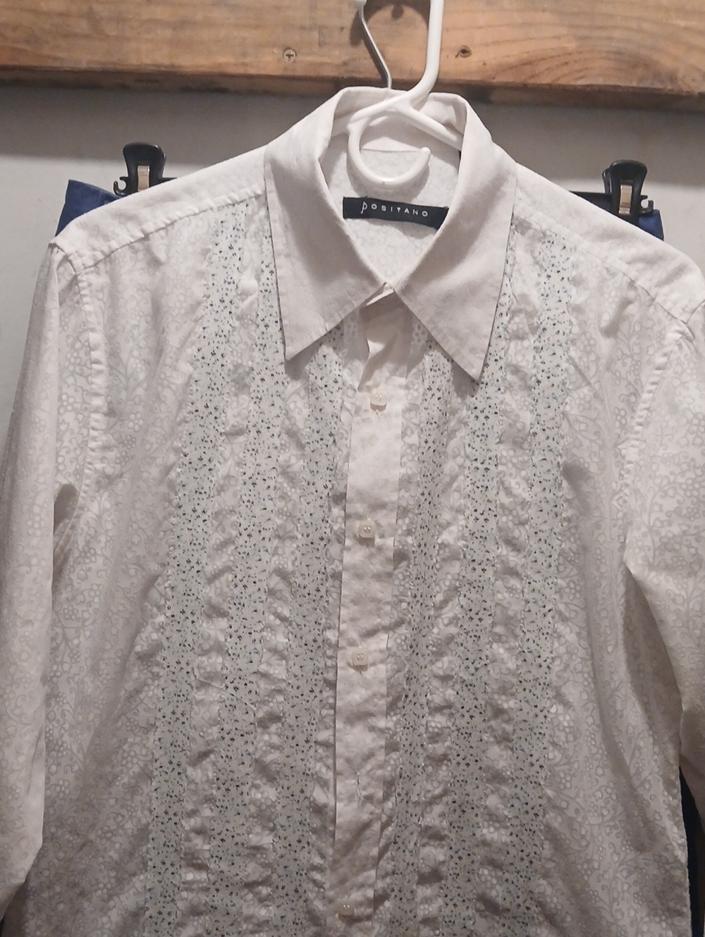 Positano Womens White Embroidered Dress Shirt Floral Stripes Down Front Size M